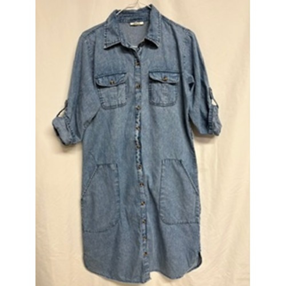 MPH Collection Womens Blue Denim Shirt Dress Button Down Western Vintage Large